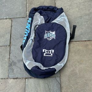 Mesh and vinyl wrestling bag backpack with mesh front